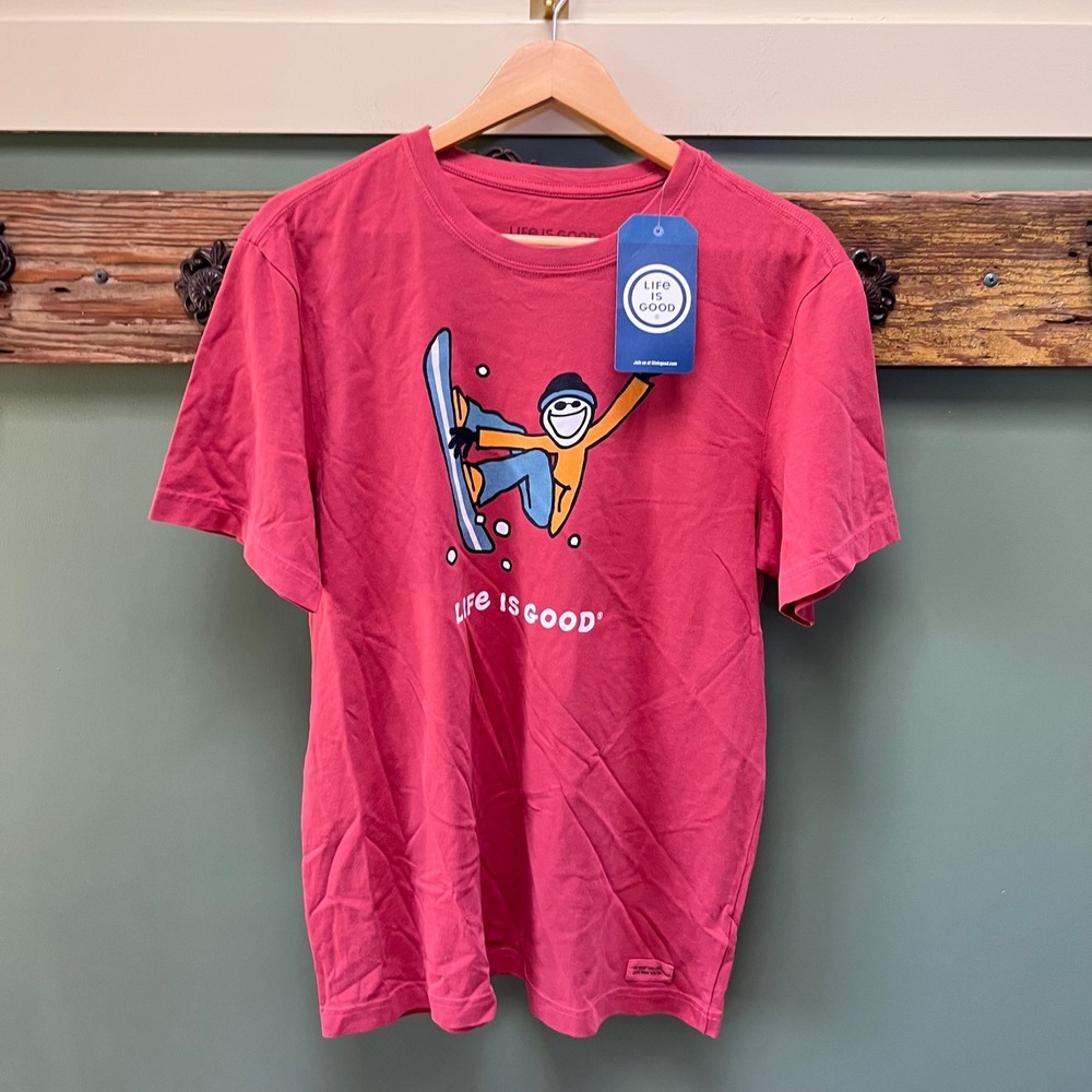 Life is Good Mens Crusher Tee Jake Snowboard Faded Red T-Shirt Size M NEW